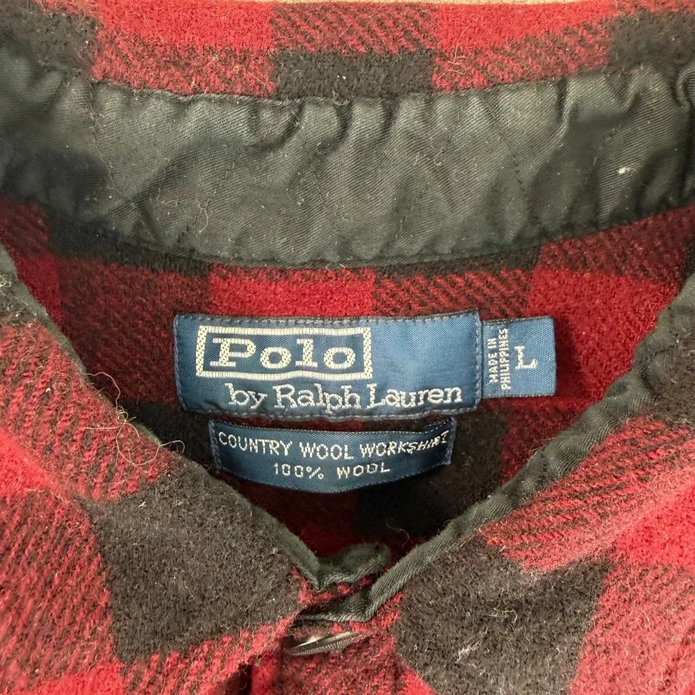VTG Polo Ralph Lauren Country Work Shirt‎ Men Large Red Plaid Elbow Patch READ